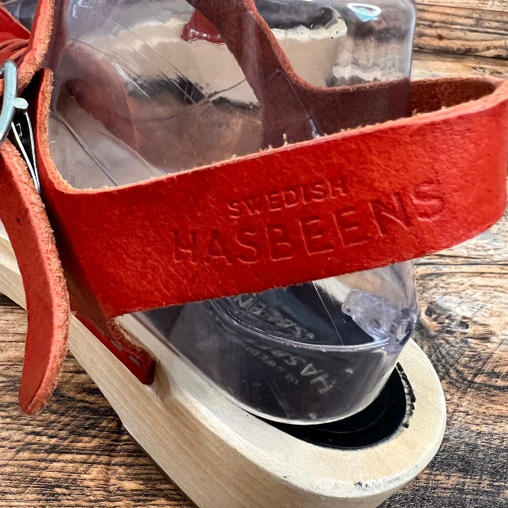 Swedish Hasbeens Magdalena Red Leather Clog Sandals Women's 10 EU 40 Shoes - Picture 3 of 12